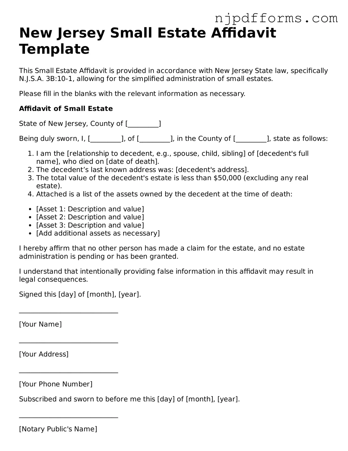 Attorney-Verified New Jersey Small Estate Affidavit Document