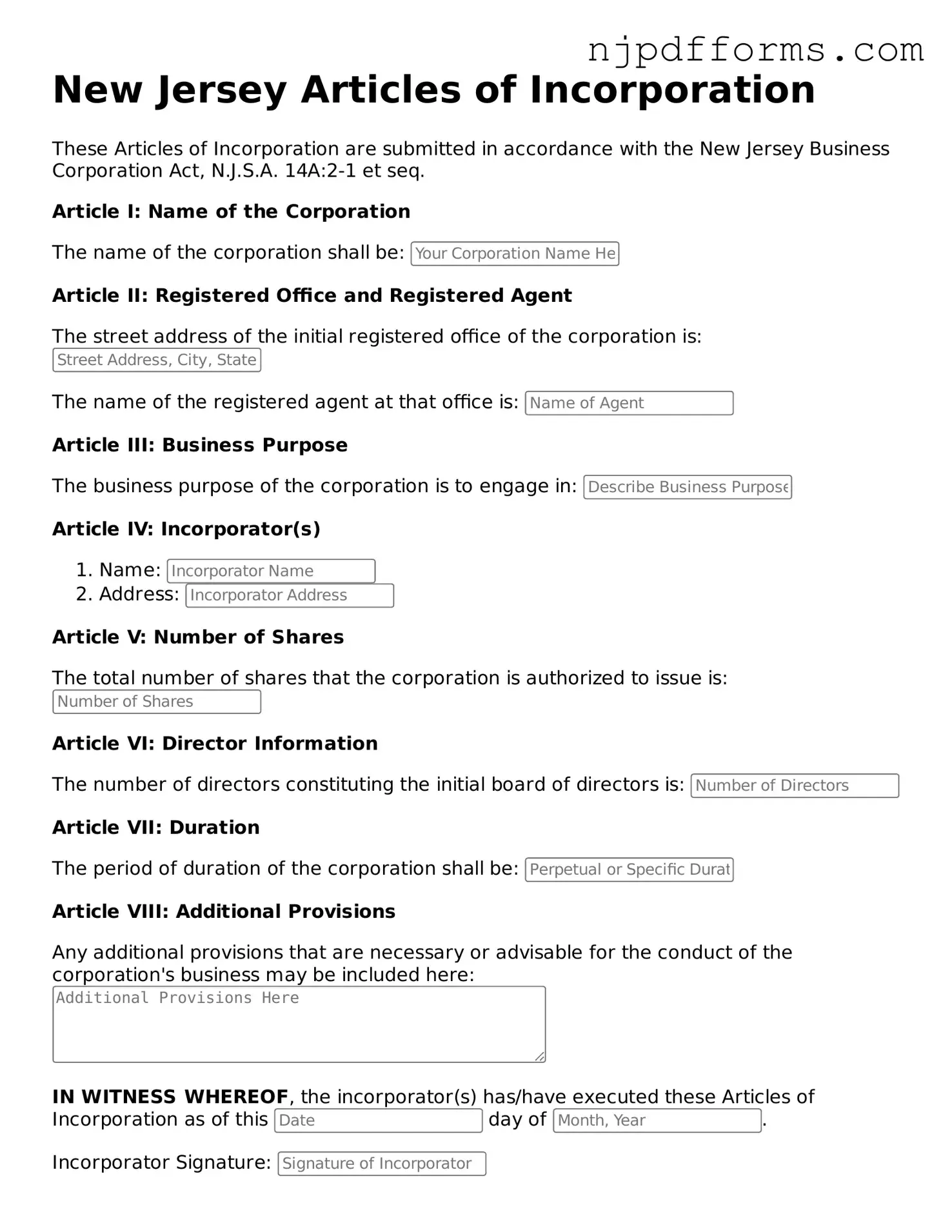 Attorney-Verified New Jersey Articles of Incorporation Document