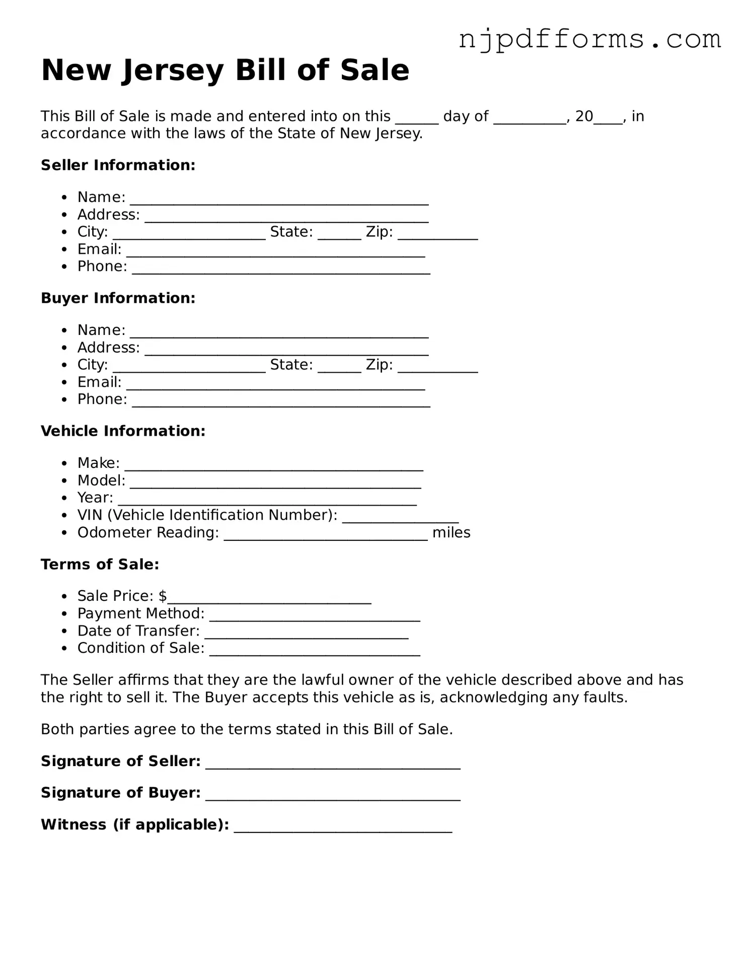 Attorney-Verified New Jersey Bill of Sale Document
