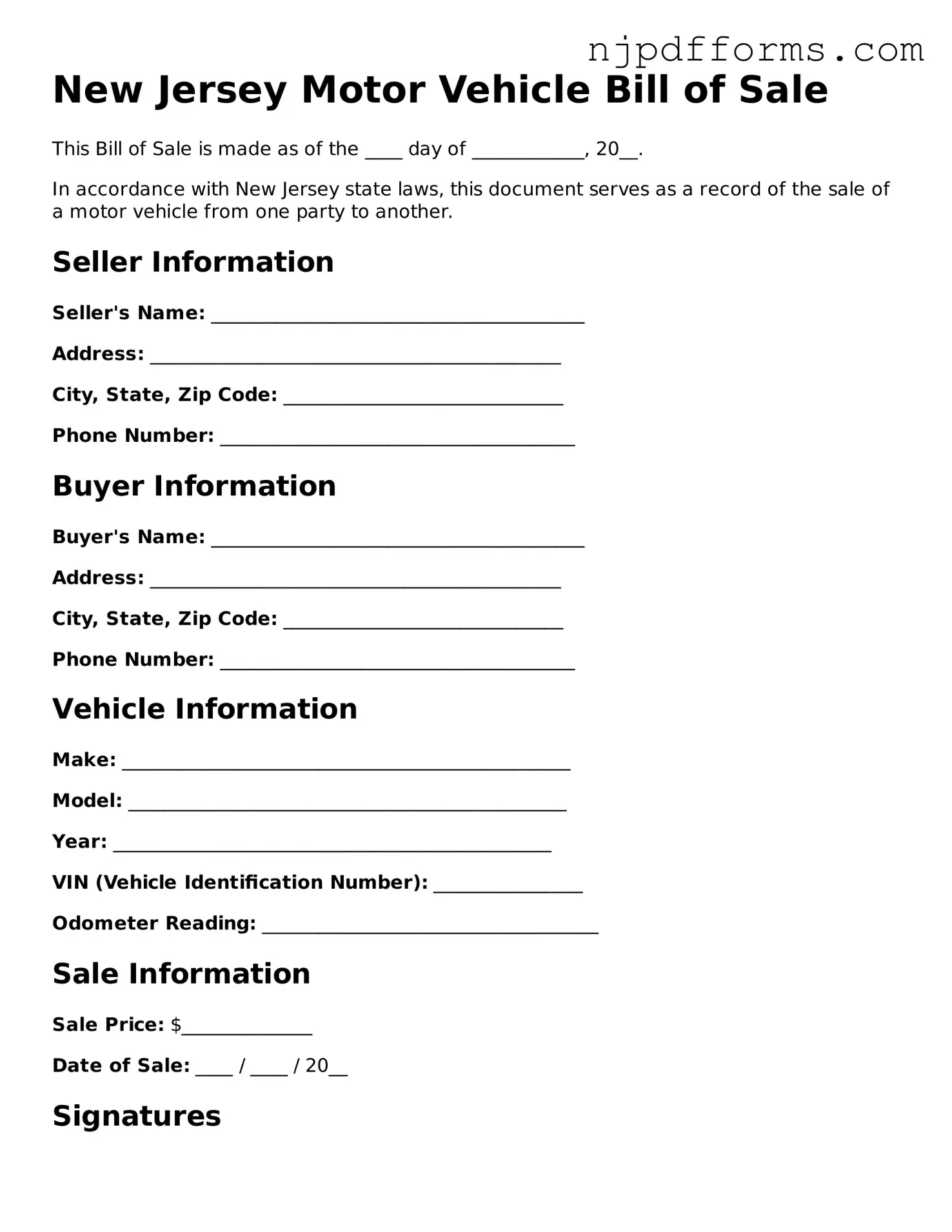 Attorney-Verified New Jersey Motor Vehicle Bill of Sale Document
