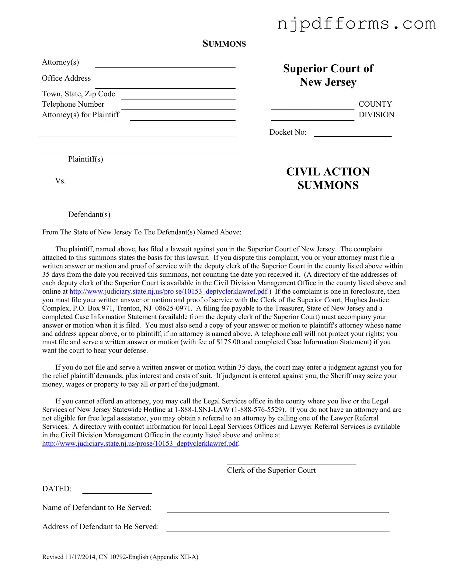 New Jersey Civil Form