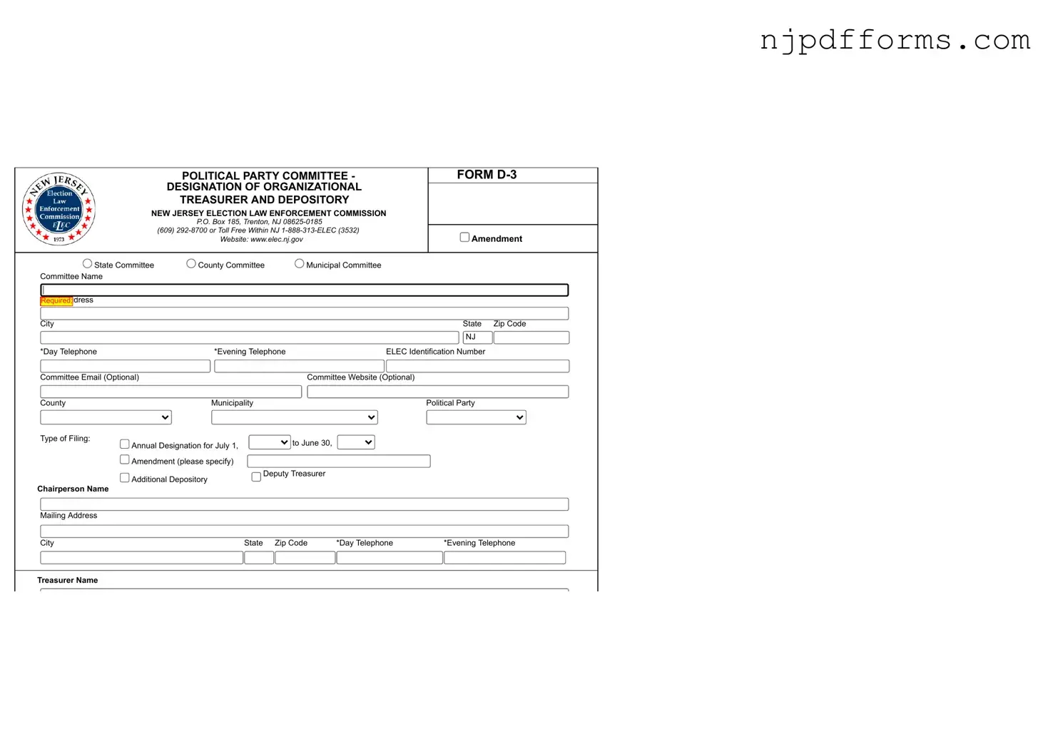 New Jersey D 3 Form