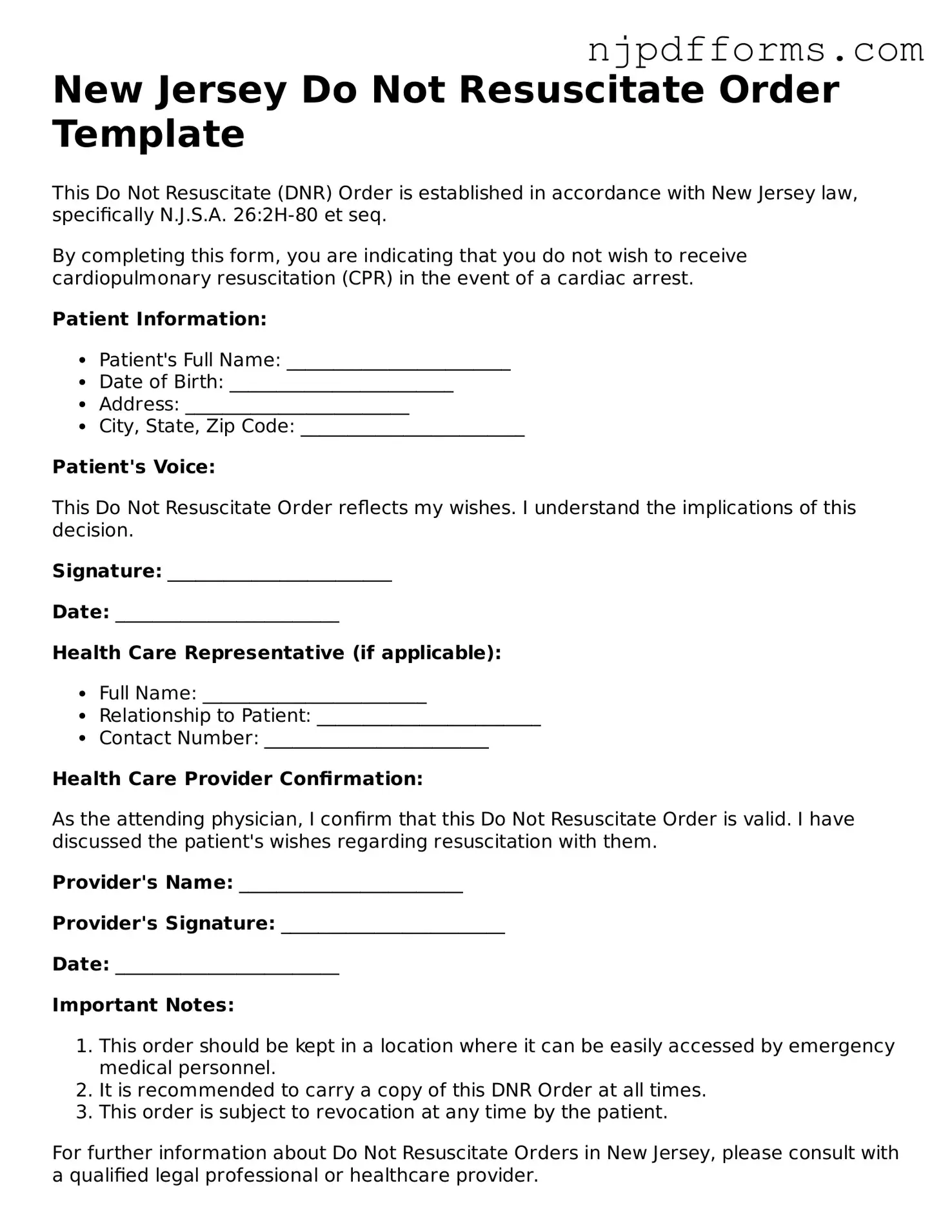 Attorney-Verified New Jersey Do Not Resuscitate Order Document