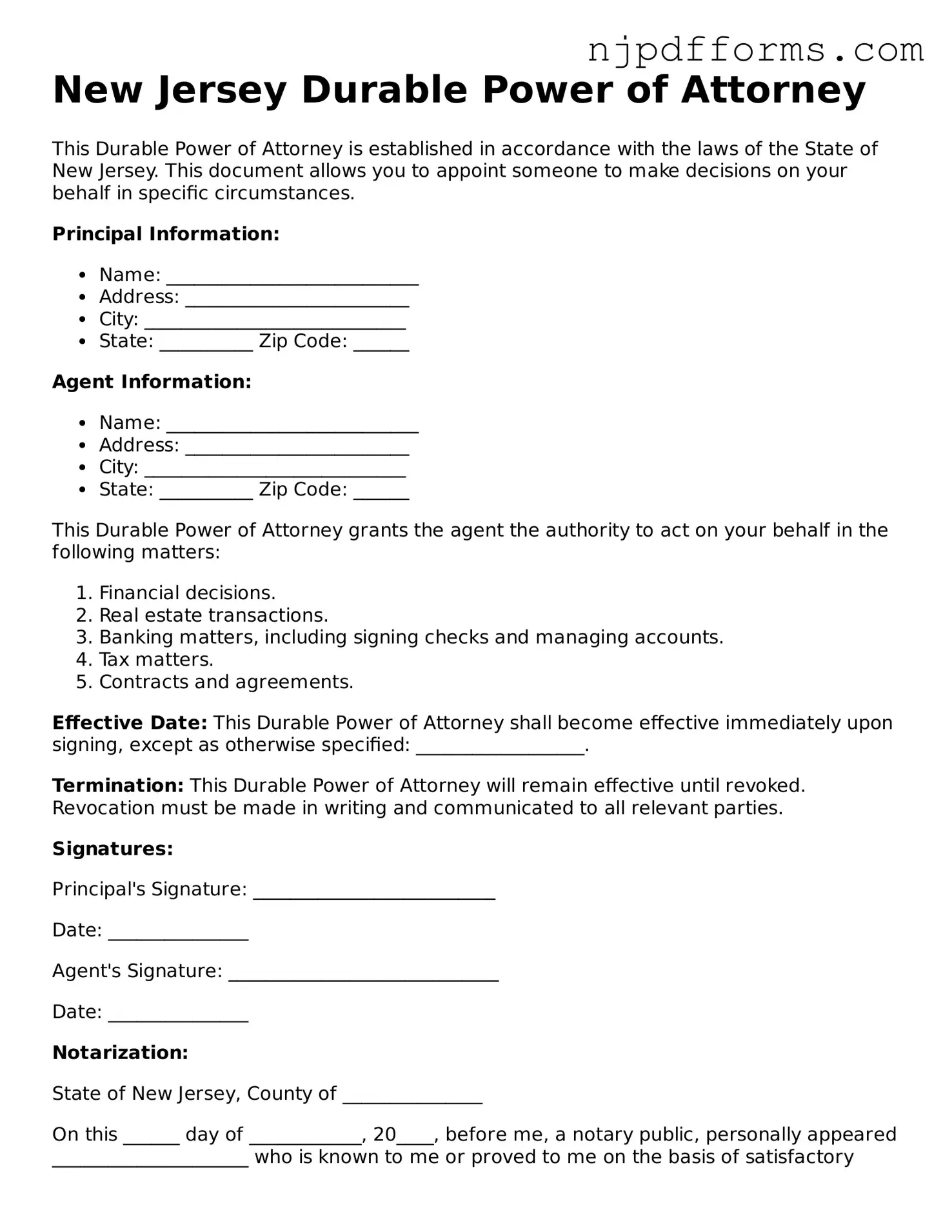 Attorney-Verified New Jersey Durable Power of Attorney Document