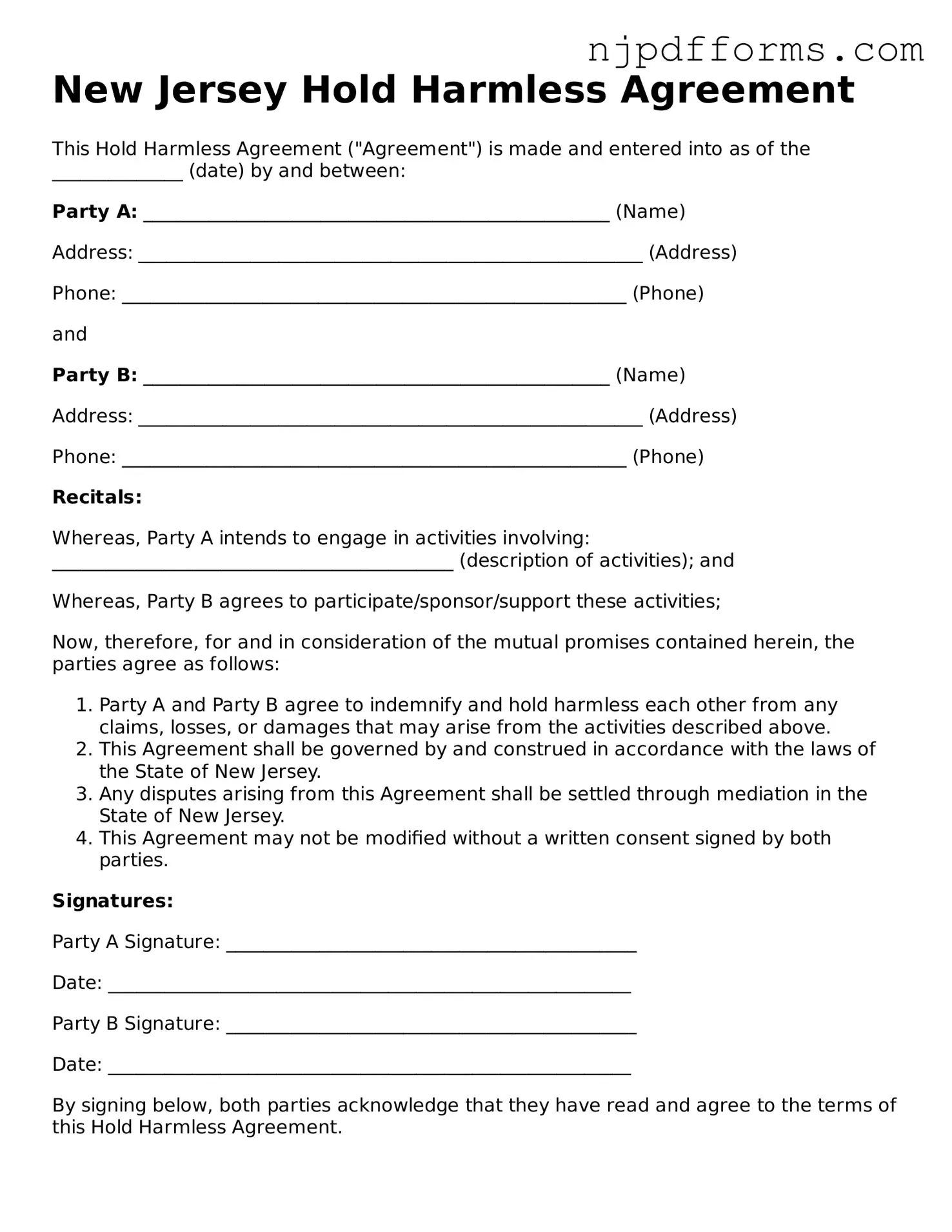 Attorney-Verified New Jersey Hold Harmless Agreement Document