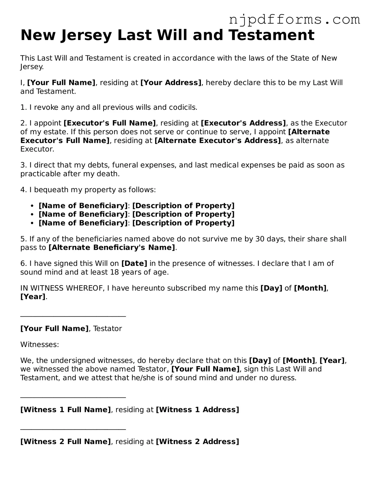 Attorney-Verified New Jersey Last Will and Testament Document