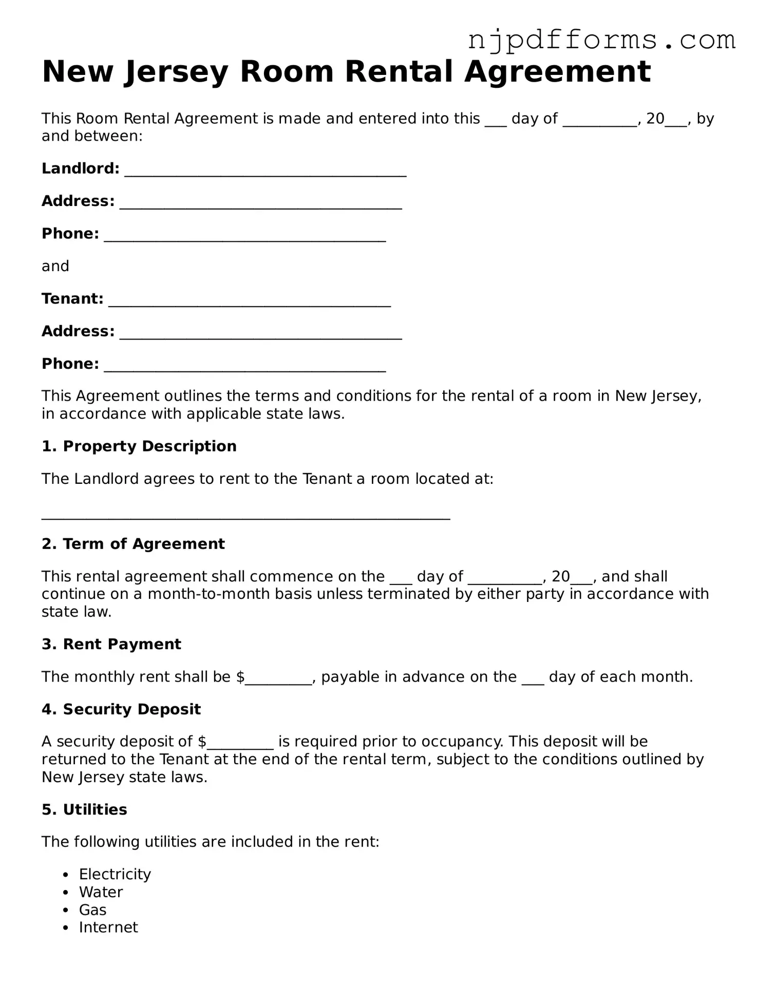 Attorney-Verified New Jersey Room Rental Agreement Document