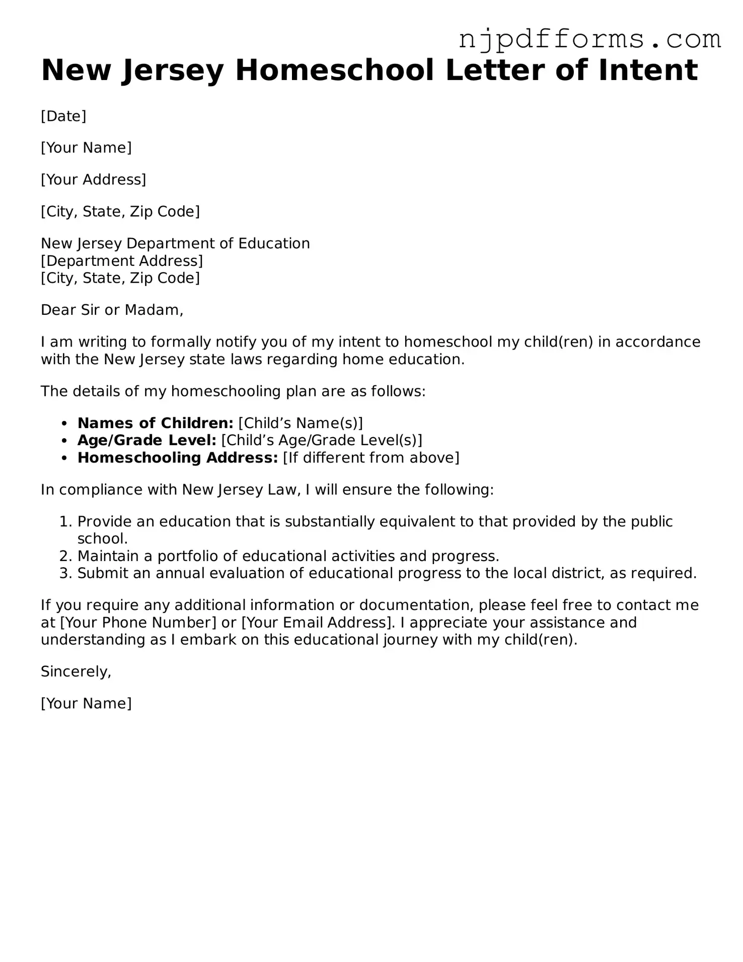 Attorney-Verified New Jersey Homeschool Letter of Intent Document