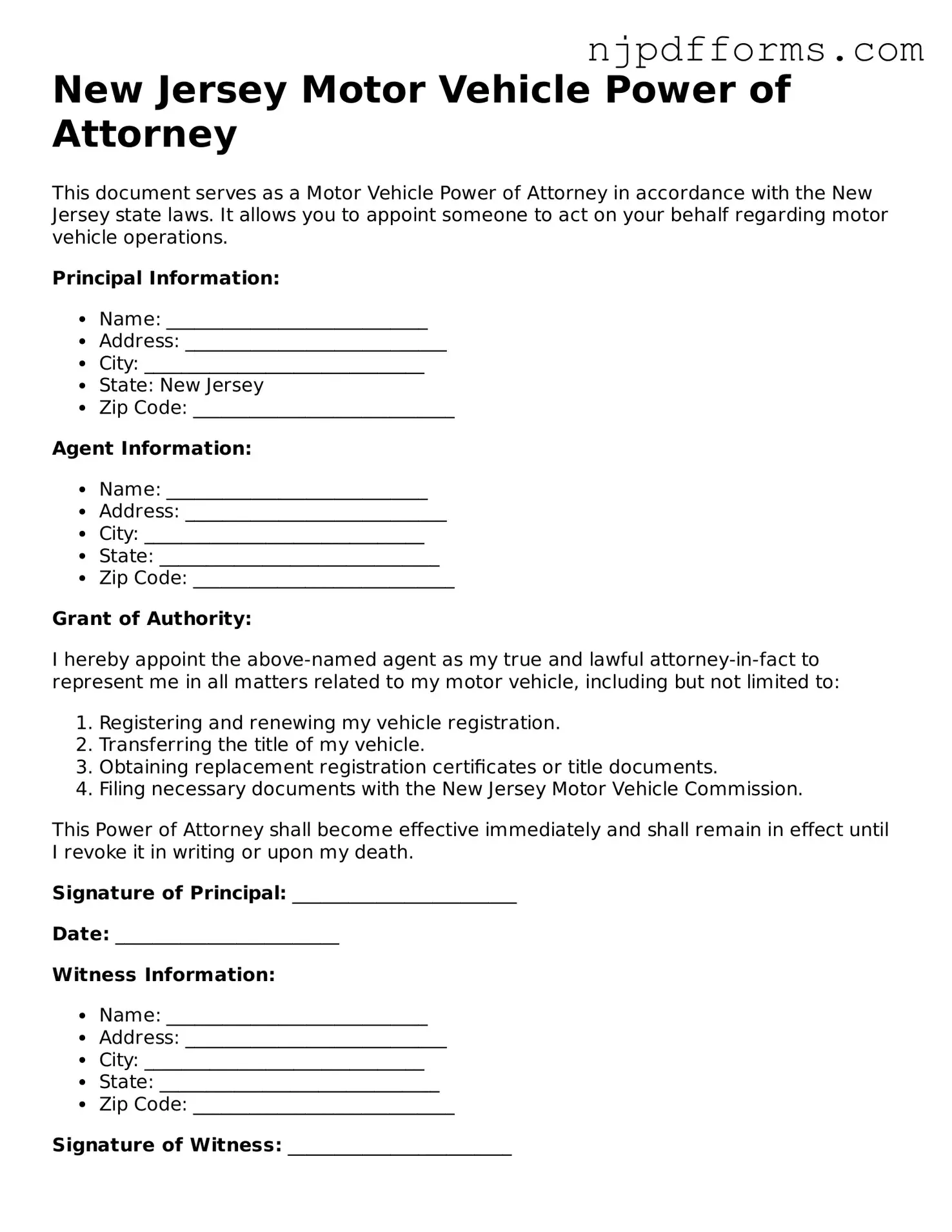 Attorney-Verified New Jersey Motor Vehicle Power of Attorney Document