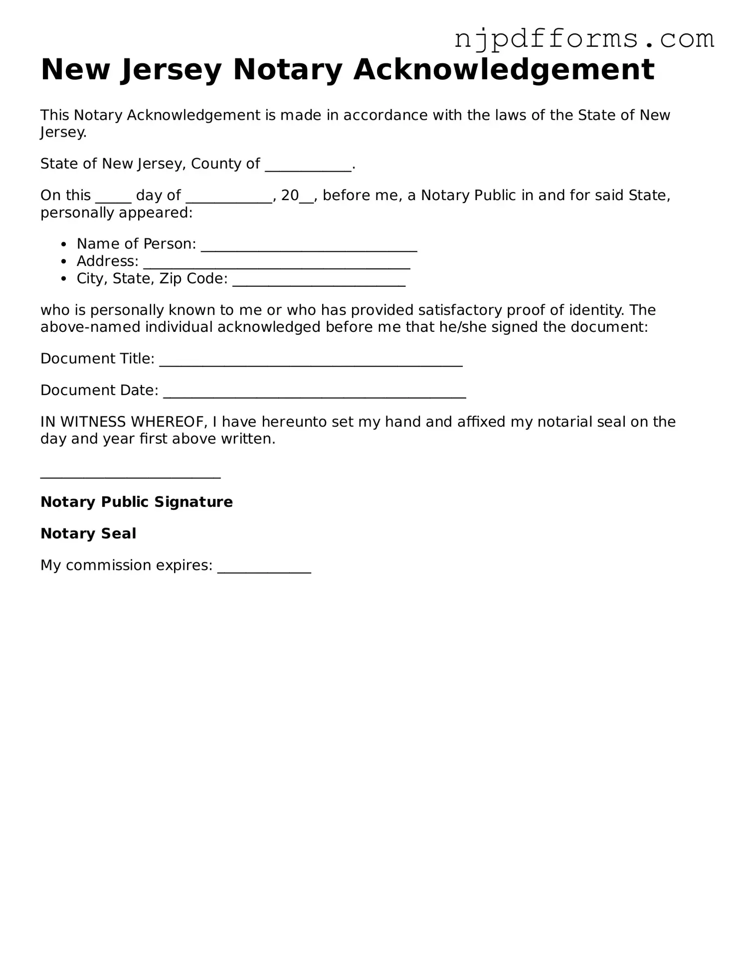 Attorney-Verified New Jersey Notary Acknowledgement Document