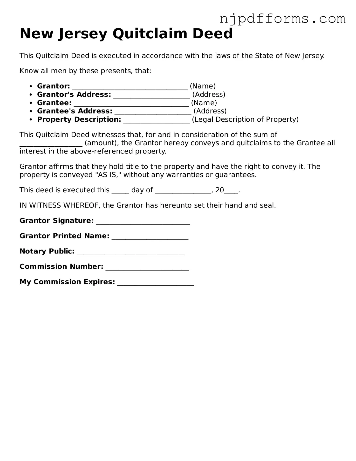 Attorney-Verified New Jersey Quitclaim Deed Document