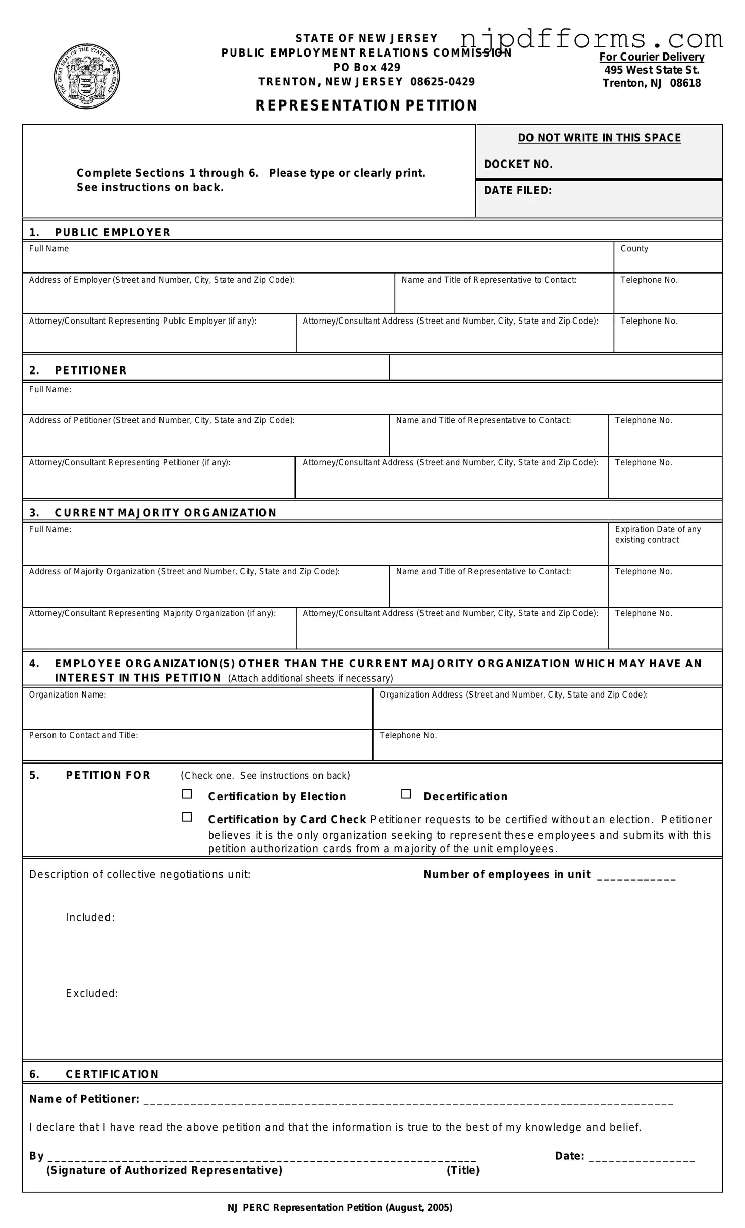 New Jersey Representation Petition Form