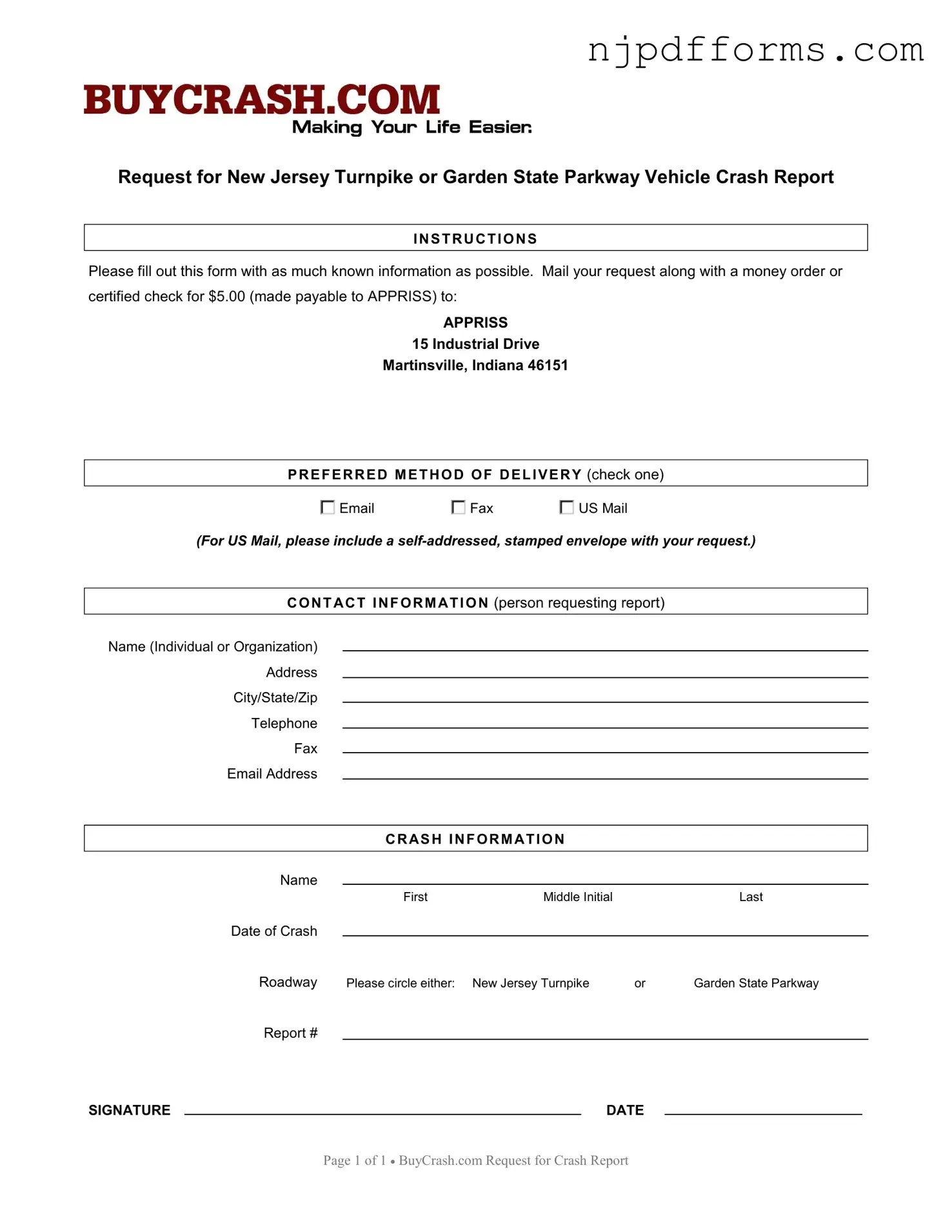 New Jersey Request Report Form