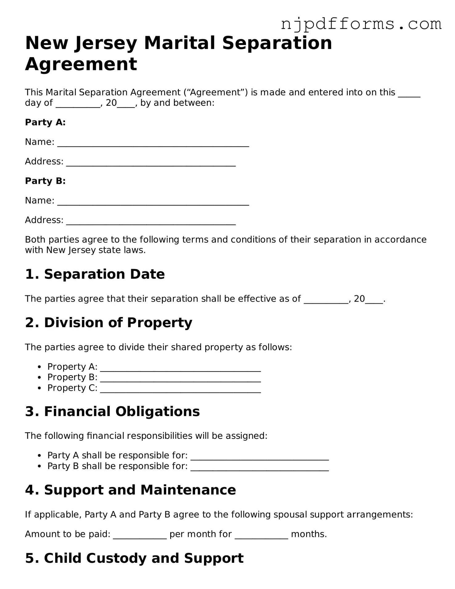 Attorney-Verified New Jersey Marital Separation Agreement Document