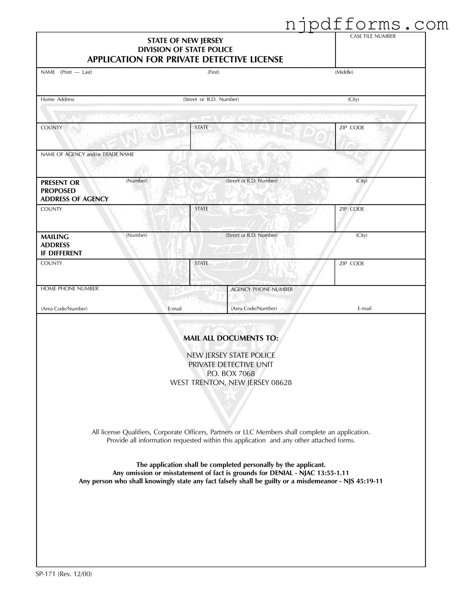 New Jersey Sp 171 Form