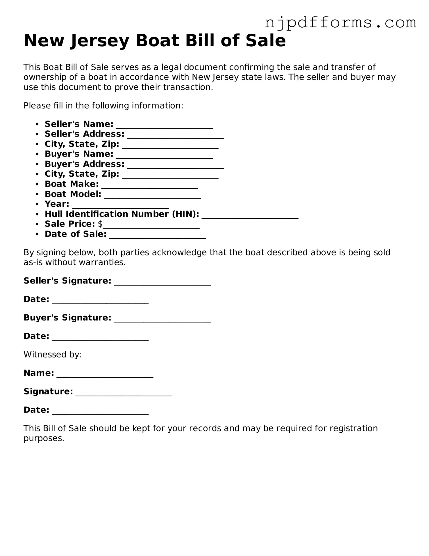 Attorney-Verified New Jersey Boat Bill of Sale Document