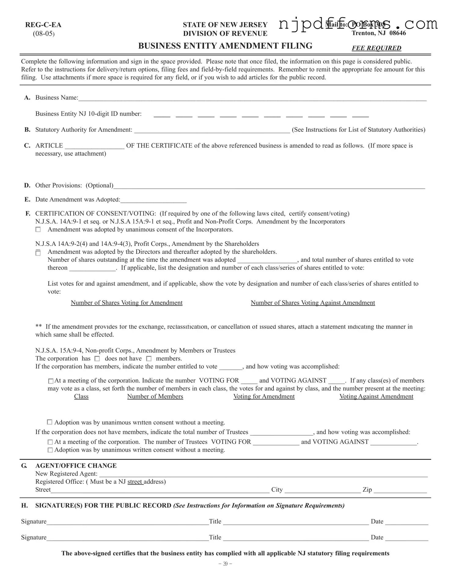 Reg C Ea New Jersey Form