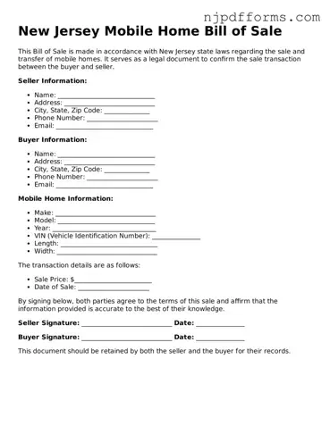 Attorney-Verified New Jersey Mobile Home Bill of Sale Document