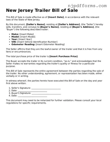 Attorney-Verified New Jersey Trailer Bill of Sale Document