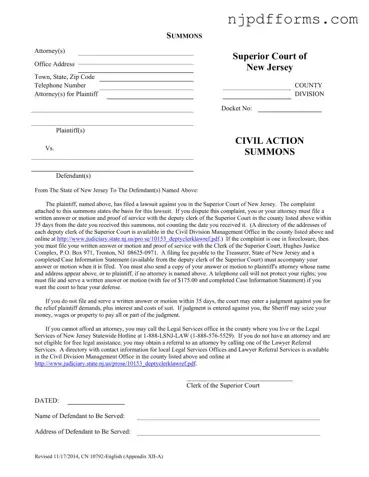 New Jersey Civil Form