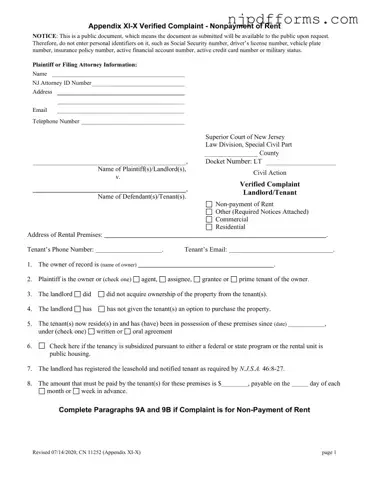 Verified Complaint Landlord Tenant New Jersey Form